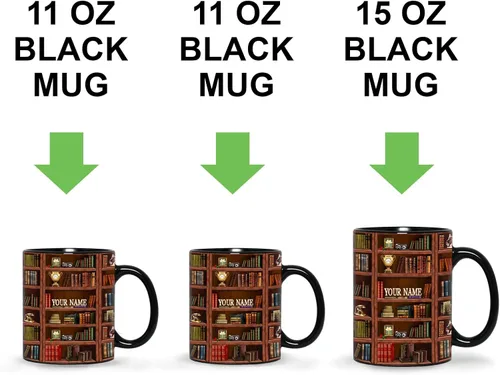 Miniatura 7 de B62112 - Taza de bibliotecario personalizada, motor de búsqueda original, estante de biblioteca, taza para amantes de los libros, color negro, 11
