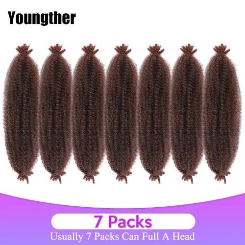 Miniatura 3 de Youngther Cabello afro de 16 pulgadas preesponjado con resorte, 7 paquetes de rastas suaves, cabello humano trenzado Marley Twist para mujeres