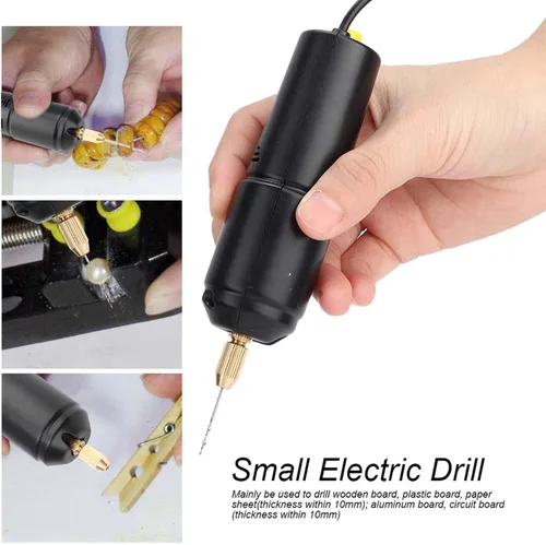 Miniatura 2 de Mini taladro de mano eléctrico, DC 5V portátil de mano micro USB taladro con 3 brocas de repuesto, rango de pinza de 0.028-0.051 in