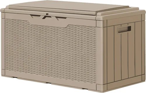 Miniatura 12 de GUNJI Caja de resina de 100 galones con cojín, caja de almacenamiento grande resistente a la intemperie al aire libre, contenedor de almacenamiento