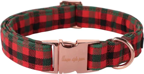 Miniatura 7 de Collar de perro de Navidad de Unique Style Paws con hebilla de plástico y colgante, a cuadros rojo y negro, collares de algodón para cachorros