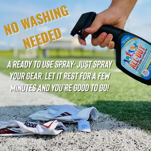Miniatura 6 de All-Out Sports Spray eliminador de olores y desodorante Perfecto para guantes malolientes, sombreros, bolsos, cascos, camisetas, almohadillas