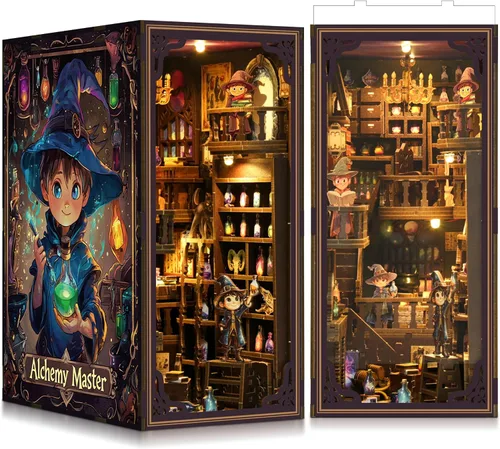 SUNNINO Kit de Rincón de Libros - Kit de Casa en Miniatura DIY Rompecabezas 3D de Madera Casa de Muñecas Kits de Rincón de Libros para Adultos con