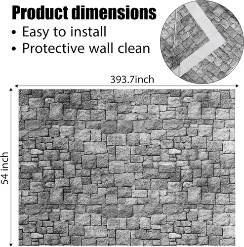 Miniatura 2 de Chuangdi Cortinas de pared de piedra de ladrillo, papel tapiz de ladrillo para puerta, mantel extraíble para Halloween, Mardi Gras, decoración