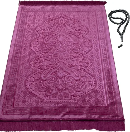 Miniatura 9 de Modefa Alfombra de oración de terciopelo de lujo con cuentas de oración, suave y elegante, alfombra musulmana turca Janamaz Sajada para hombres