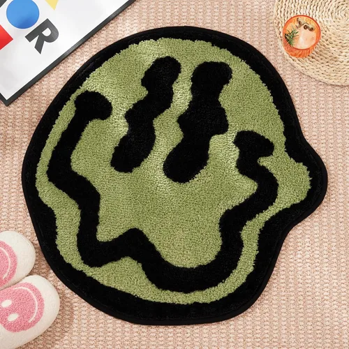 Miniatura 13 de ELDONE Trippy - Tapete de baño de cara feliz azul, alfombras geniales para dormitorio, alfombra de preparación, alfombra hippie antideslizante