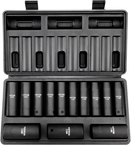 Vevor - Juego de 13 vasos de impacto de 1/2 pulgada, profundo, de 6 puntas, métrico de 10-24mm, acero de aleación CR-V para reparación de