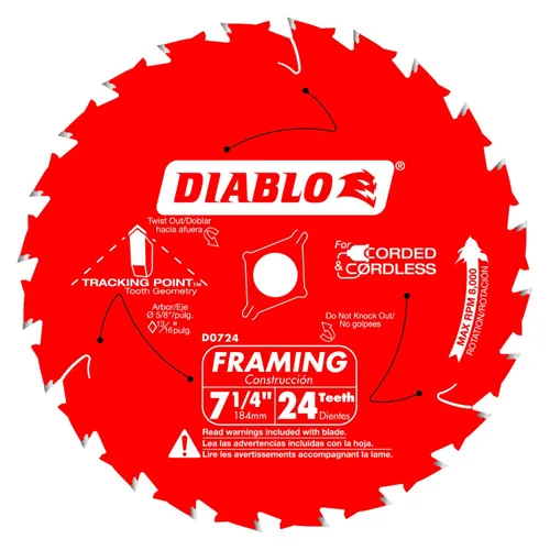 Miniatura 9 de Diablo Hoja de sierra para enmarcar para madera, 7-1/4 pulgadas x 24 dientes, corte delgado, antivibración, larga vida útil para enmarcar y madera