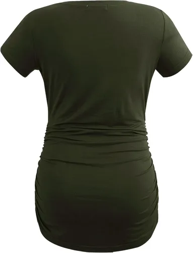 Miniatura 4 de Smallshow Ropa de maternidad con cuello en V para mujer, camiseta de embarazo fruncida lateral
