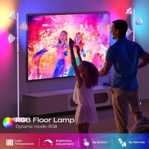 Miniatura 2 de RGBCW - Lámpara de pie LED de árbol que cambia de color de 36 W, lámpara de pie alta regulable sin escalones con control remoto y táctil, lámparas