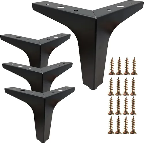 Juego de 4 patas de metal para muebles de 4 pulgadas, patas triangulares modernas, color negro mate para sofá, armario, sofá, silla, otomana