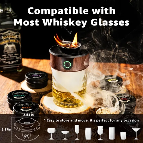 Miniatura 5 de Kit de ahumador de whisky eléctrico con antorcha, caja de madera premium, 4 astillas de madera, moldes para hielo, recetas, kit de ahumador