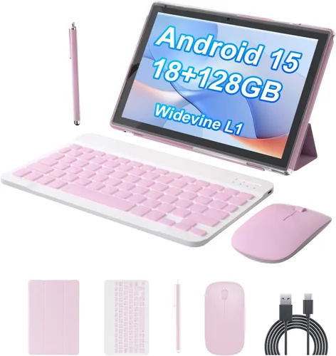 PEICHENG Tablet Android 15.0 de 10 pulgadas, 18 GB de RAM+128 GB ROM+2 TB expandibles, juego de pestañas con teclado/estuche/ratón/lápiz capacitivo,