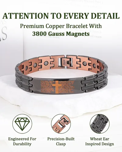 Miniatura 3 de Juego de pulsera magnética y anillo para hombre, 99.99% de cobre puro, diseño de cruz ajustable y nudo celta, regalo para papá