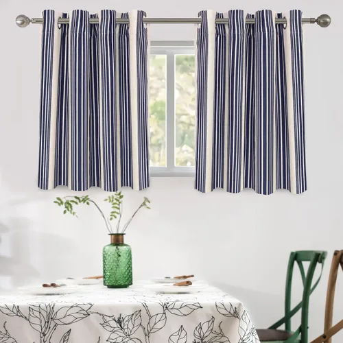 Miniatura 45 de DriftAway Chris Linen - Cortinas opacas con capa térmica y reductora de sonido, 63 pulgadas de largo para dormitorio, cortinas estampadas a rayas