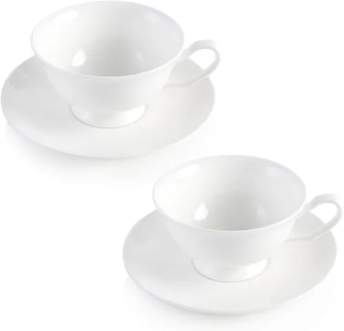 Juego de 2 tazas y platillos de espresso de porcelana fina, juego de tazas de té blanco clásico de 5 onzas para café, capuchino, café con leche, té