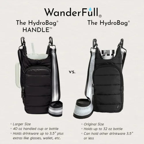 Miniatura 6 de WanderFull® Ranura con cremallera original HydroBag® HANDLE™ para mango, soporte para botella de agua cruzado manos libres y accesorios para vasos
