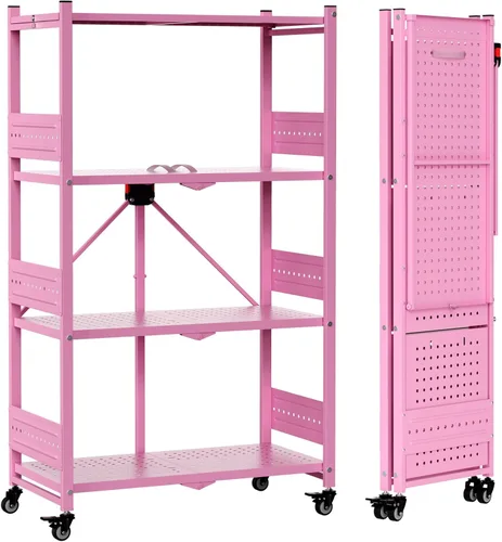 Miniatura 13 de WORKPRO Estante plegable de 4 niveles, estante de almacenamiento de metal sin montaje con ruedas, capacidad de 600 libras (con pies niveladores)