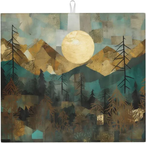 Miniatura 15 de Tapete de secado de platos de hojas de otoño para encimeras de 18 x 16 pulgadas, almohadilla protectora para escurridor de platos con lazo
