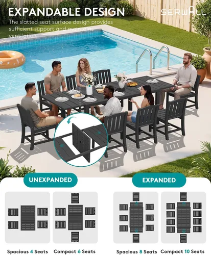 Miniatura 3 de SERWALL Juego de 2 sillas de comedor al aire libre, sillas sin brazos de polietileno de alta densidad para todo tipo de clima, adecuadas para mesa