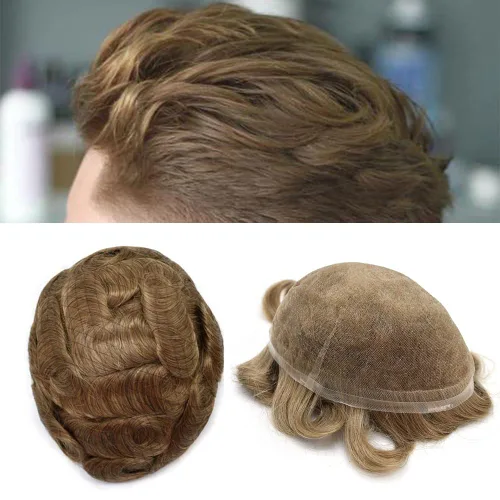 Miniatura 96 de Toupee para hombres Piezas de cabello humano real, encaje francés completo para hombres, pieza de cabello, nudos blanqueados, línea capilar natural