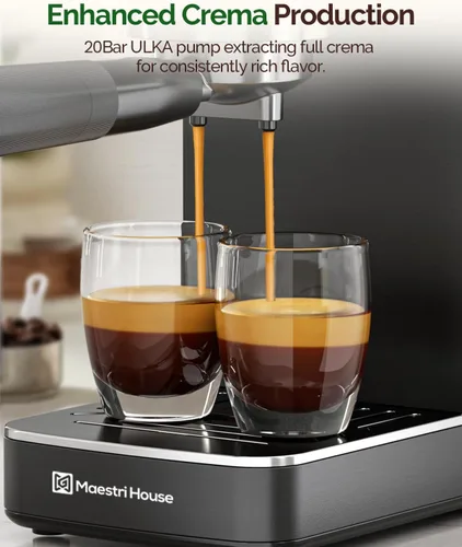 Miniatura 6 de Máquina de Espresso Maestri House, Bomba ULKA de 20 Bares, Cafetera de Espresso Compacta con Medidor de Flujo Integrado, Espumador de Leche a Vapor