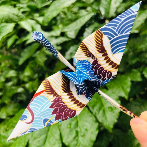 Miniatura 7 de 100 grúas de papel de origami japonesas prefabricadas, grúas de origami plegadas, hechas a mano, grúas de papel Yuzen, guirnaldas para fiestas