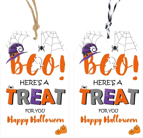 Etiquetas de Halloween de Anwyll con cuerda - 50 piezas de etiquetas de regalo de papel de Halloween para bolsas de golosinas, etiquetas de