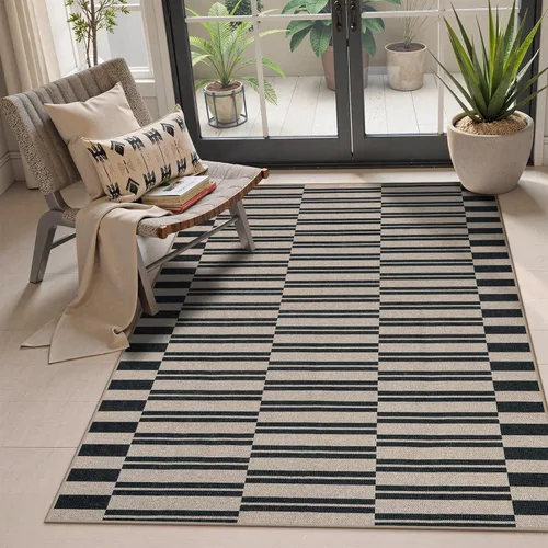 Miniatura 27 de Lahome Alfombra de yute a rayas fácil para patio al aire libre, alfombras lavables de 3 x 5 pies para entrada, porche, casa de campo, alfombra