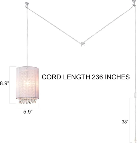 Miniatura 6 de LaLuLa Lámpara colgante enchufable, lámpara de cristal enchufable, fácil de instalar, pequeña luz colgante blanca 1 luz para dormitorio de niñas