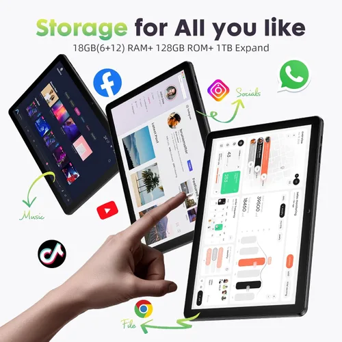Miniatura 3 de Tablet Android, Tablet Android 15 de 10 Pulgadas, Tablets para Adultos, Octa-Core, 18GB RAM+128GB ROM+1TB Expandible, Pantalla IPS 1280x800