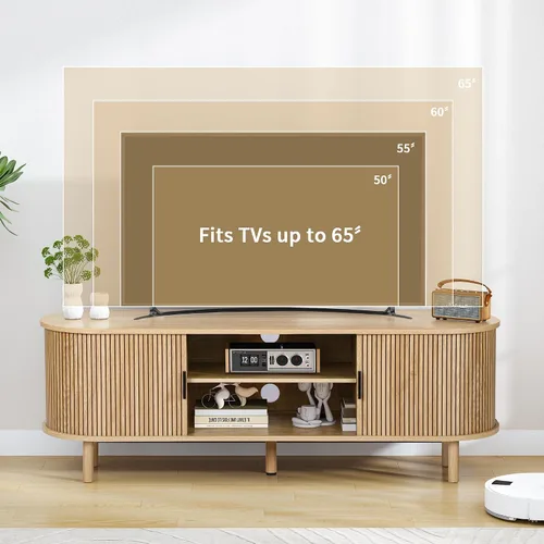 Miniatura 6 de Janmer Home Soporte de TV acanalado de 54 pulgadas con almacenamiento, consola de TV moderna de mediados de siglo con puertas correderas Tambour