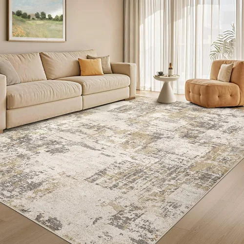 Miniatura 26 de Tortania Alfombra redonda lavable de 5 pies para sala de estar: Alfombra moderna abstracta neutra grande suave y delgada – Alfombra antideslizante