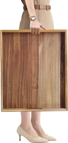 Miniatura 9 de MAONAME Bandeja de Servir de Madera con Asas, Bandeja Decorativa Blanca para Mesa de Café, Bandeja Rectangular Moderna, Bandeja Otomana de Madera