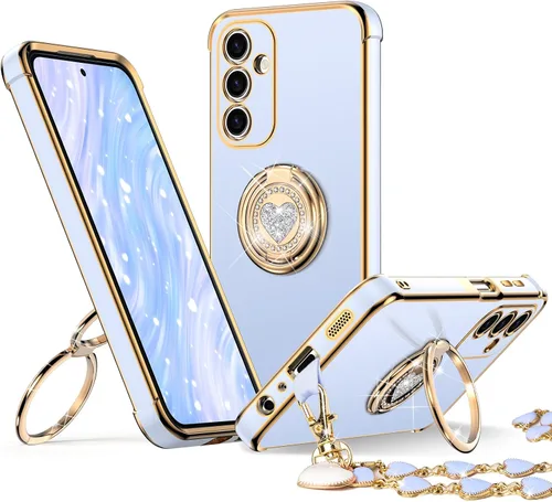 Miniatura 11 de XYZ Funda para Galaxy A14 5G con soporte y doble anillo, funda de lujo para Samsung A14 5G, color negro
