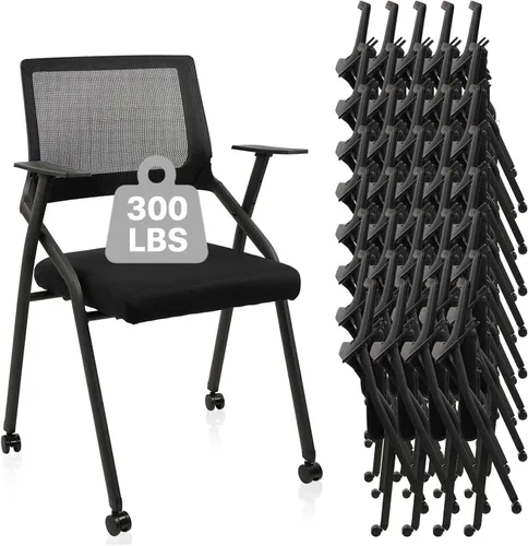 Miniatura 15 de CLATINA Sillas de oficina apilables y plegables con soporte lumbar ergonómico y cojín de asiento grueso, silla de recepción de tela de malla