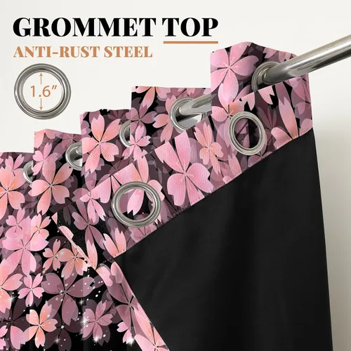 Miniatura 7 de Renaiss Pink Cherry Patels - Cortinas opacas con aislamiento térmico de flores de cerezo japonés, cortinas de ventana de dormitorio con estampado