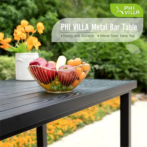 Miniatura 7 de PHI VILLA Mesa de bar alta para exteriores, mesa de comedor de 55 x 27 pulgadas de altura de mostrador con marco de metal similar a la madera