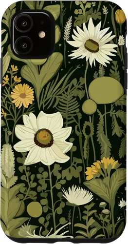 Miniatura 7 de iPhone 13 Wildflower, patrón de flores botánicas verdes, funda de flores silvestres boho