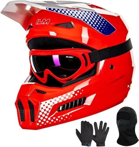 Miniatura 12 de ILM Casco para motocross juvenil, casco ATV para niños, motocross, BMX, motocicleta todoterreno con gafas, guantes, máscara DOT modelo MT601Y