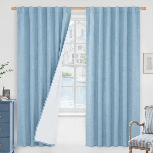 Miniatura 19 de LAMIT Cortinas de lino natural 100 % opacas para ventana, para dormitorio, 45 pulgadas, cortinas térmicas con textura de lino estilo granja