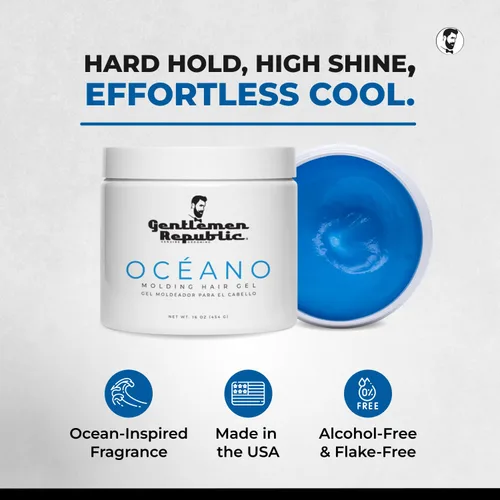 Miniatura 2 de Gentlemen Republic Oceano Gel para el cabello para hombre, 16 onzas, gel de peinado de alto brillo y fuerte sujeción táctil para cabello, fórmula