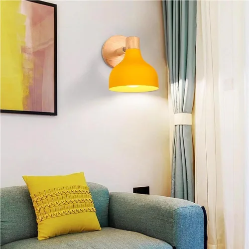 Miniatura 5 de Lámpara de pared E27 retro regulable escandinava para dormitorio, sala de estar, pasillo, cocina, iluminación interior (Amarillo, 2 piezas)