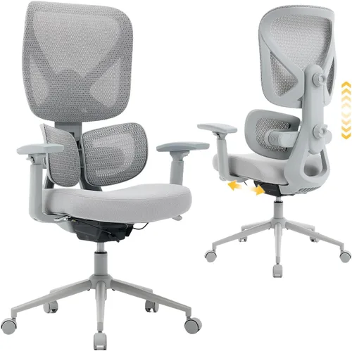 Nouhaus Ergo Morph Silla de oficina ergonómica, sillas de oficina de malla con respaldo alto con soporte lumbar dinámico de doble zona, respaldo Gris