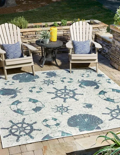 Miniatura 16 de Unique Loom Outdoor Coastal Collection - Alfombra Marmaris (2 pies x 6 pies 1 pulgada, color marfil/azul marino)