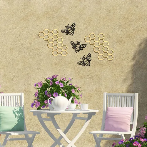 Miniatura 6 de Peryiter 5 Piezas Arte de Pared de Abeja de Metal Granja Abeja Miel Nido de Abejas Decoración de Pared de Alambre de Metal Decoración de Pared