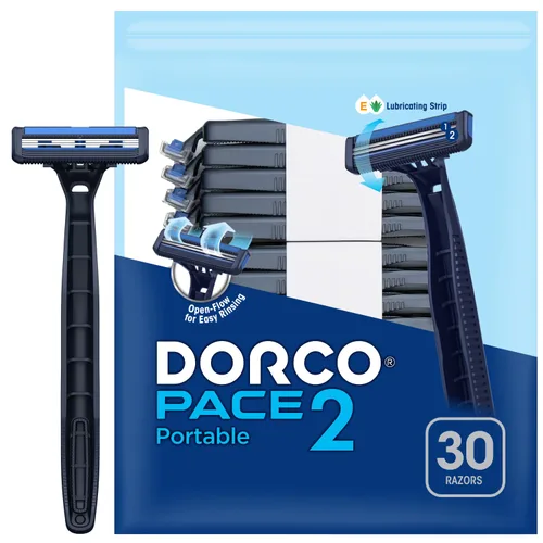 Dorco Pace 2 - Maquinillas de afeitar desechables para hombres (30 quilates), 2 cuchillas de afeitar, flujo abierto para un fácil enjuague, tira