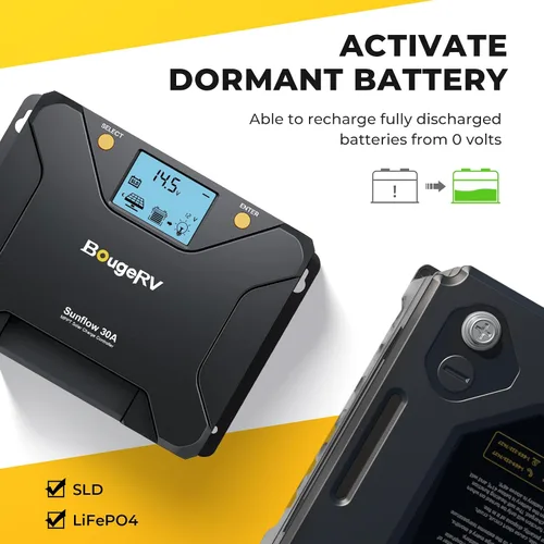 Miniatura 4 de BougeRV MPPT Controlador de carga solar de 30 A, con corte a baja temperatura, control de aplicación, LCD retroiluminado, regulador de panel solar