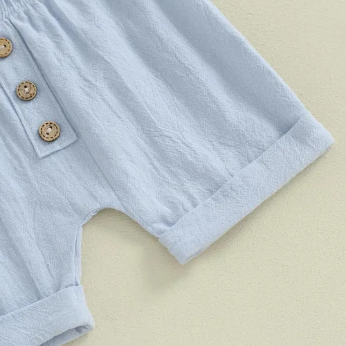 Miniatura 91 de Conjunto de ropa casual de manga corta con botones y pantalones cortos de lino para bebés y niños pequeños
