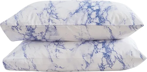 Miniatura 11 de Elegant Comfort Juego de edredón reversible de 10 piezas, estampado de mármol, almohada decorativa y sábana bajera con bolsillos inteligentes, Azul